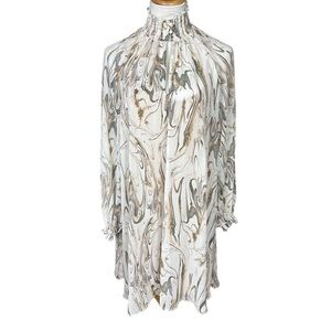 Banana Republic XS Sheer Marble Watercolor Print Mock Neck Mini Dress Chiffon